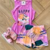 Conjunto Infantil Feminino Regata Happy Fille e Short Estampado Fernanda Ramos Kids
