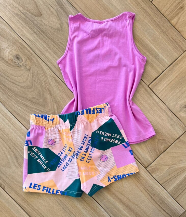 fernandaramoskids com br Conjunto Infantil Feminino Regata Happy Fille e Short Estampado2