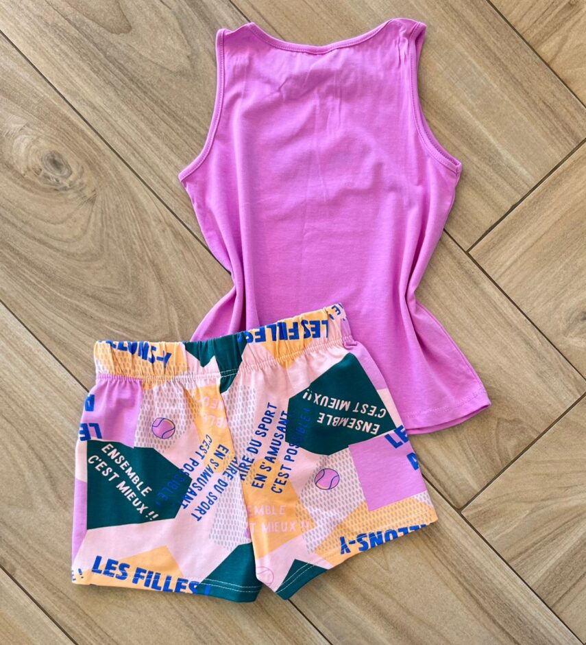 fernandaramoskids com br Conjunto Infantil Feminino Regata Happy Fille e Short Estampado2
