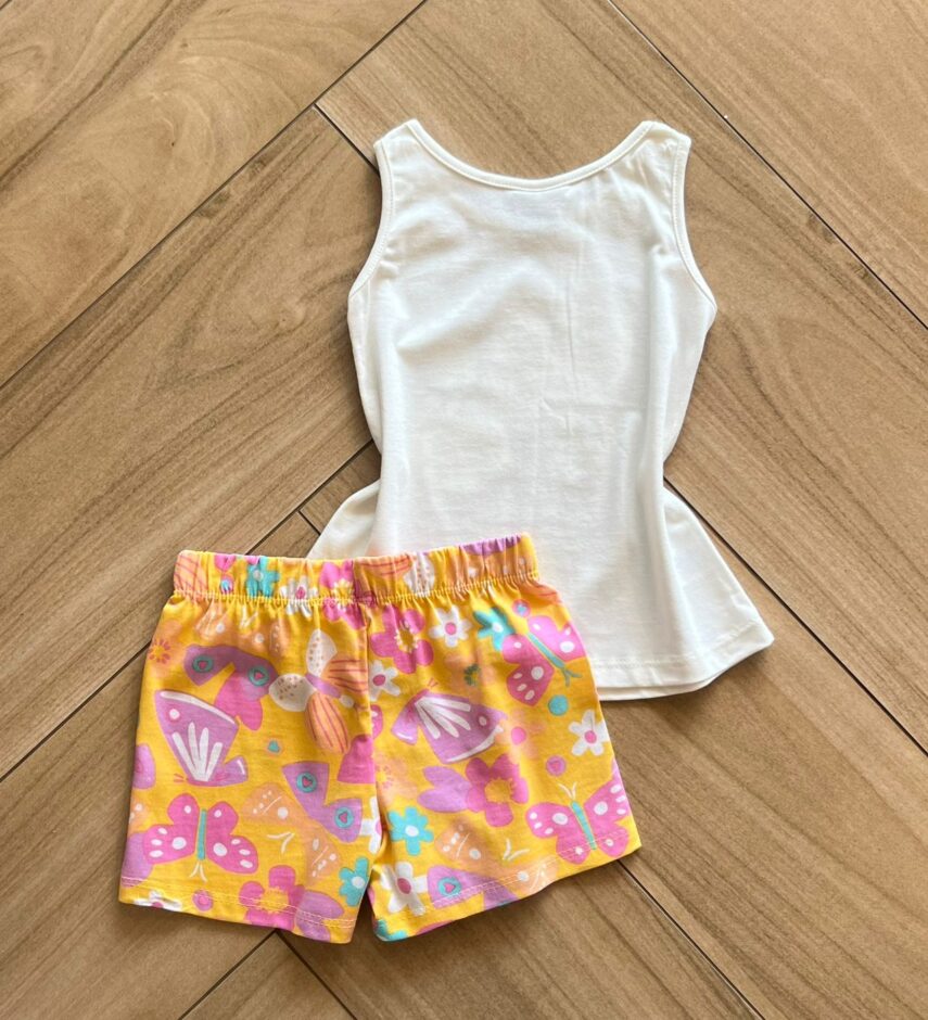 Conjunto Infantil Feminino Regata Pequenas Amigas e Short Estampado Fernanda Ramos Kids