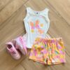 Conjunto Infantil Feminino Regata Pequenas Amigas e Short Estampado Fernanda Ramos Kids