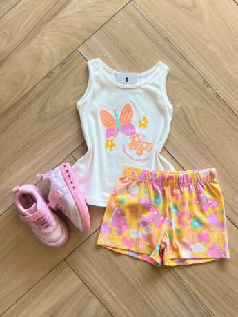 Conjunto Infantil Feminino Regata Pequenas Amigas e Short Estampado Fernanda Ramos Kids