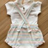 Conjunto Infantil Feminino Suede Body Off White e Jardineira Listrada Fernanda Ramos Kids