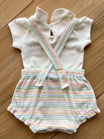 Conjunto Infantil Feminino Suede Body Off White e Jardineira Listrada Fernanda Ramos Kids