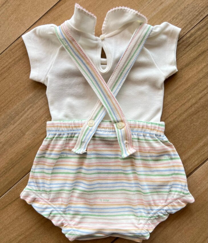 Conjunto Infantil Feminino Suede Body Off White e Jardineira Listrada Fernanda Ramos Kids