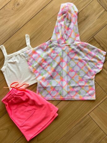 Conjunto Infantil Feminino Top Colete e Saia Moletom Colorido Fernanda Ramos Kids