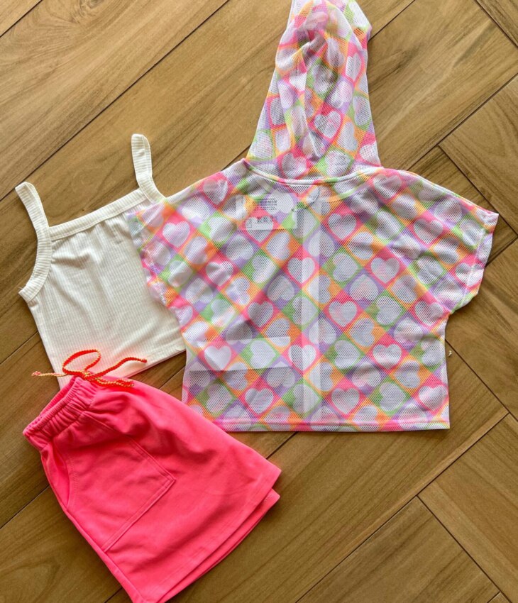 Conjunto Infantil Feminino Top Colete e Saia Moletom Colorido Fernanda Ramos Kids