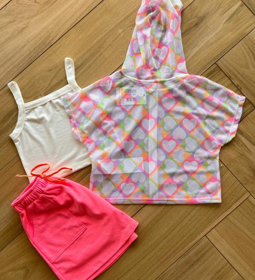 Conjunto Infantil Feminino Top Colete e Saia Moletom Colorido Fernanda Ramos Kids