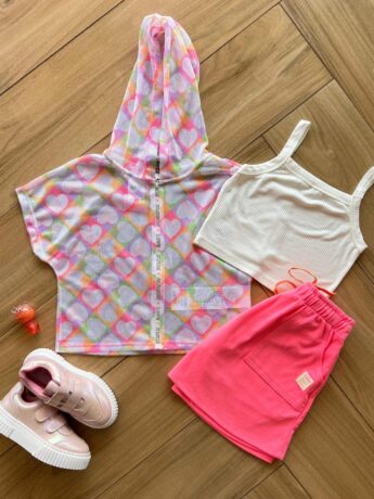 Conjunto Infantil Feminino Top Colete e Saia Moletom Colorido Fernanda Ramos Kids