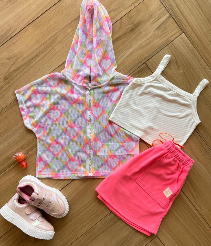 Conjunto Infantil Feminino Top Colete e Saia Moletom Colorido Fernanda Ramos Kids
