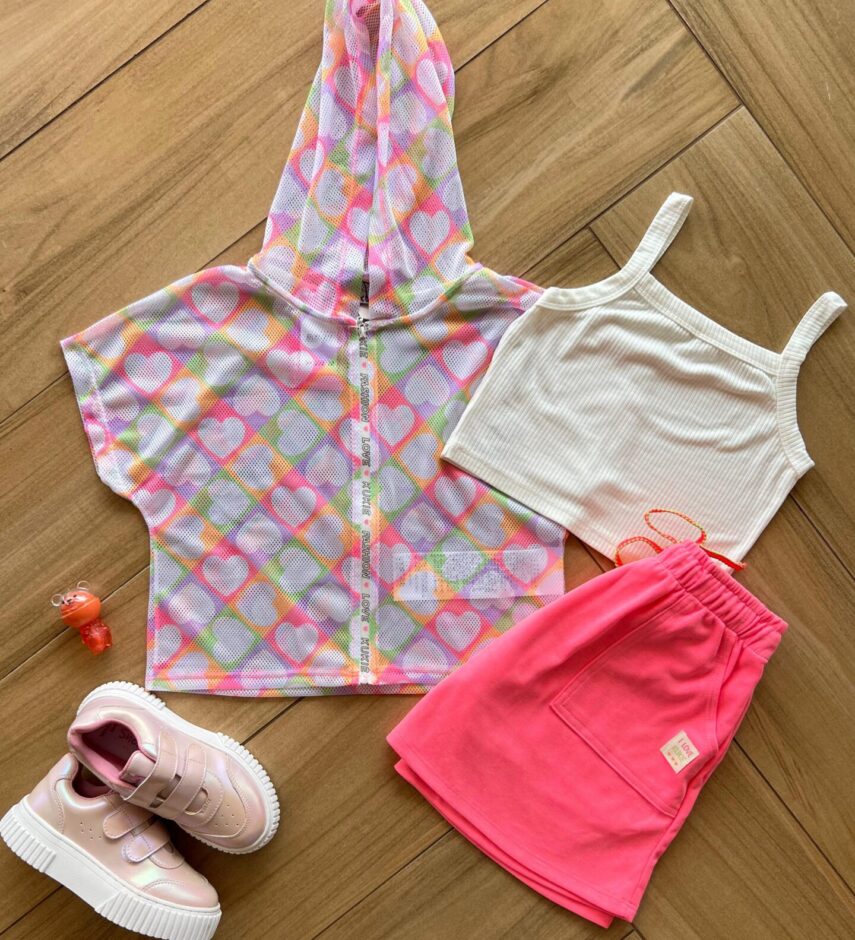 Conjunto Infantil Feminino Top Colete e Saia Moletom Colorido Fernanda Ramos Kids