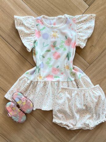 Conjunto Infantil Feminino Vestido e Calcinha em Suede Fernanda Ramos Kids