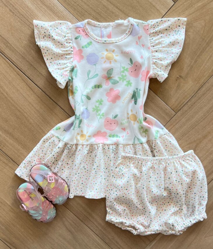 Conjunto Infantil Feminino Vestido e Calcinha em Suede Fernanda Ramos Kids