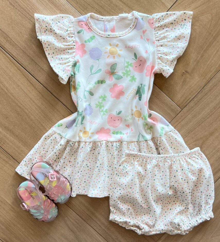 Conjunto Infantil Feminino Vestido e Calcinha em Suede Fernanda Ramos Kids