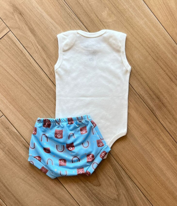 Conjunto Infantil Masculino 3 Pecas Body e Short e Babador Ursinho 1 Fernanda Ramos Kids