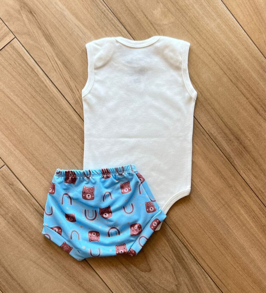 Conjunto Infantil Masculino 3 Pecas Body e Short e Babador Ursinho 1 Fernanda Ramos Kids