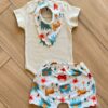 Conjunto Infantil Masculino 3 Pecas Body Short e Babador Safari Fernanda Ramos Kids
