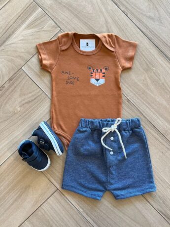 Conjunto Infantil Masculino Body Awe Some Dude e Short Fernanda Ramos Kids