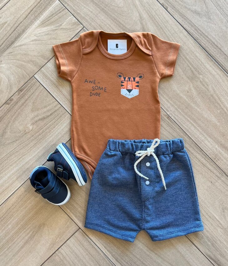 Conjunto Infantil Masculino Body Awe Some Dude e Short Fernanda Ramos Kids