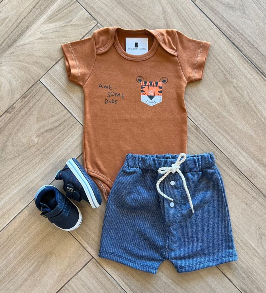 Conjunto Infantil Masculino Body Awe Some Dude e Short Fernanda Ramos Kids