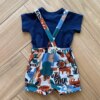Conjunto Infantil Masculino Body Azul e Jardineira Moletom Estampada Fernanda Ramos Kids