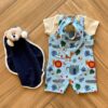 Conjunto Infantil Masculino Body Babador e Jardineira Estampada Azul Fernanda Ramos Kids