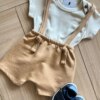 fernandaramoskids com br Conjunto Infantil Masculino Body Bege e Jardineira Moletom Mescla 1