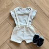 Conjunto Infantil Masculino Body Cinza e Jardineira Moletom Mescla Fernanda Ramos Kids