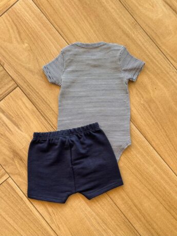 Conjunto Infantil Masculino Body Listrado e Short Azul Marinho Fernanda Ramos Kids