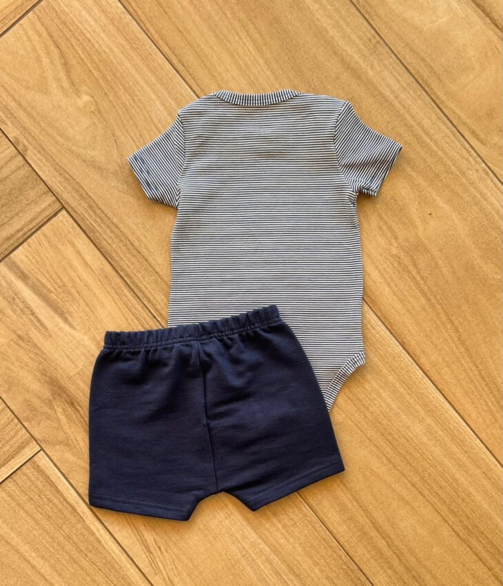 Conjunto Infantil Masculino Body Listrado e Short Azul Marinho Fernanda Ramos Kids