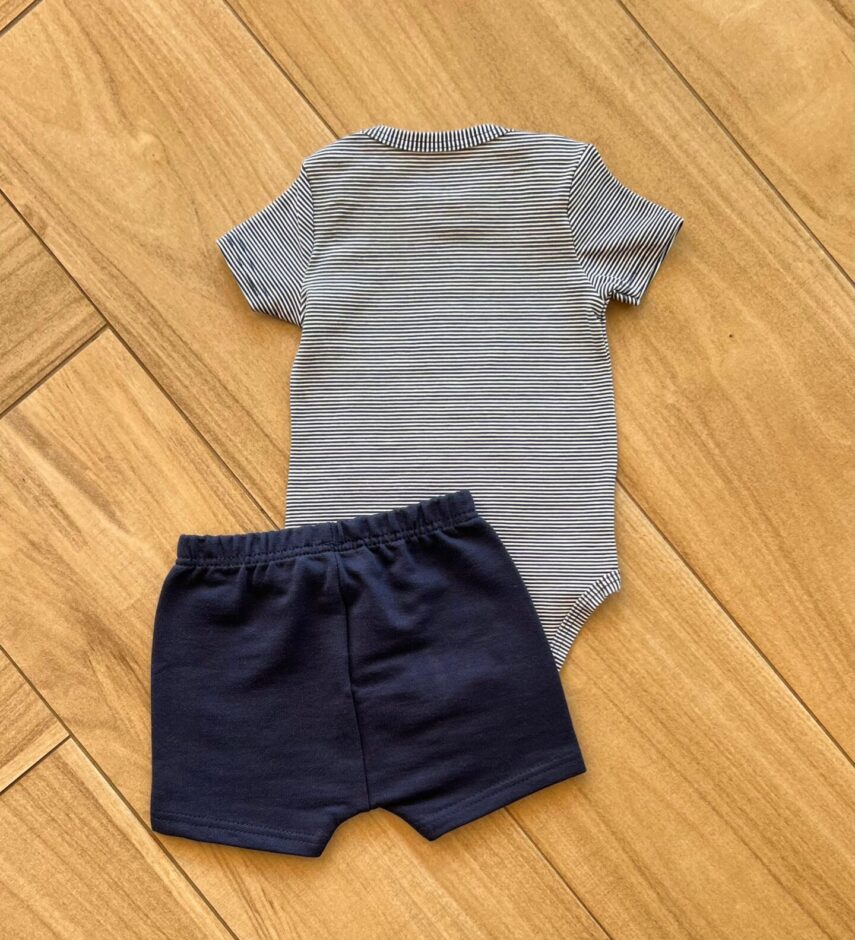 Conjunto Infantil Masculino Body Listrado e Short Azul Marinho Fernanda Ramos Kids