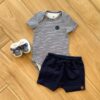 Conjunto Infantil Masculino Body Listrado e Short Azul Marinho Fernanda Ramos Kids