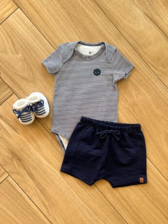 Conjunto Infantil Masculino Body Listrado e Short Azul Marinho Fernanda Ramos Kids