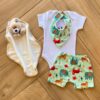 Conjunto Infantil Masculino Body Manga Curta com Babador e Bermuda Fernanda Ramos Kids