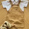 Conjunto Infantil Masculino Body Polo e Jardineira Caramelo Fernanda Ramos Kids