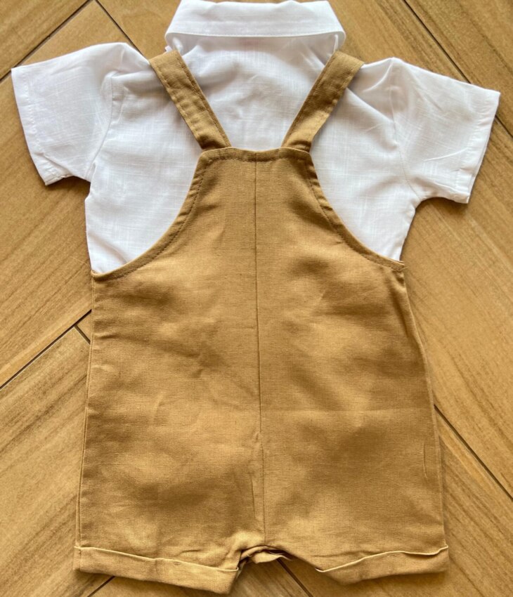 fernandaramosstore com br Conjunto Infantil Masculino Body Polo e Jardineira Caramelo2