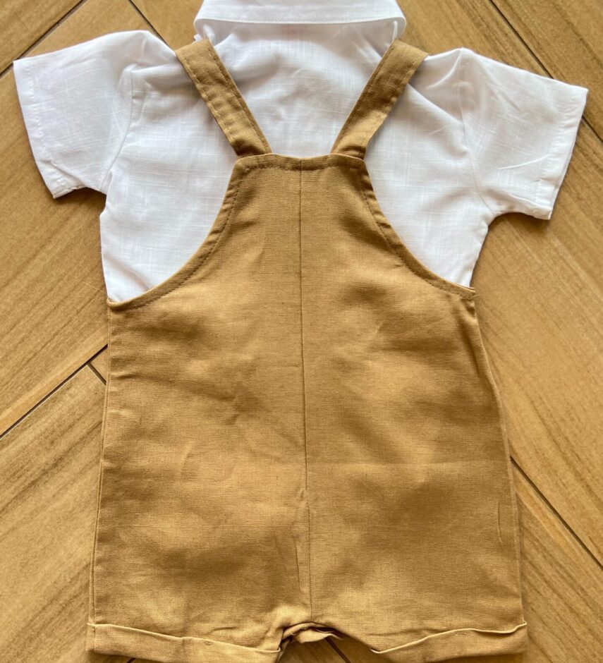 fernandaramosstore com br Conjunto Infantil Masculino Body Polo e Jardineira Caramelo2