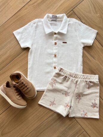 Conjunto Infantil Masculino Camisa em Linho e Bermuda Estampado Fernanda Ramos kids
