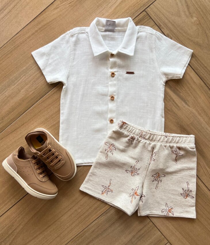 Conjunto Infantil Masculino Camisa em Linho e Bermuda Estampado Fernanda Ramos kids