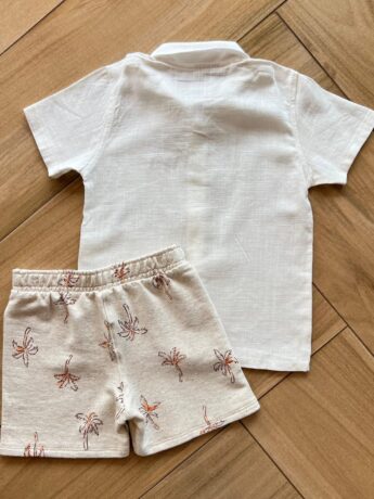 Conjunto Infantil Masculino Camisa em Linho e Bermuda Estampado Fernanda Ramos Kids