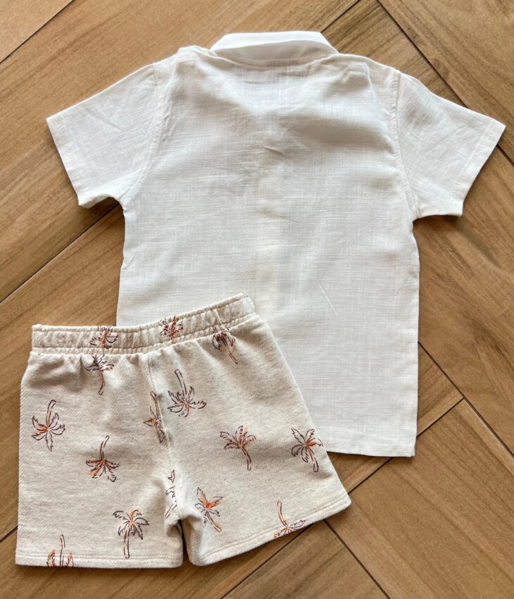 Conjunto Infantil Masculino Camisa em Linho e Bermuda Estampado Fernanda Ramos Kids