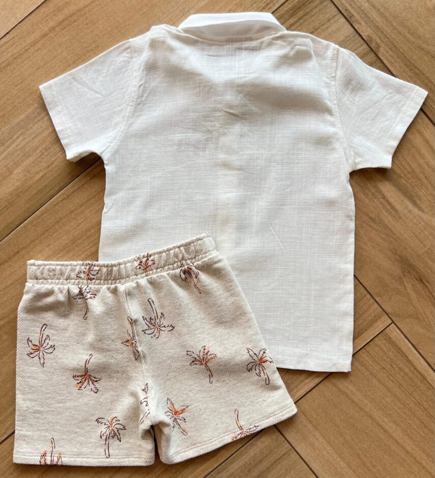 Conjunto Infantil Masculino Camisa em Linho e Bermuda Estampado Fernanda Ramos Kids