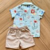 Conjunto Infantil Masculino Camisa Verde Estampada e Bermuda Cru Fernanda Ramos Kids