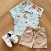 Conjunto Infantil Masculino Camisa Verde Estampada e Bermuda Cru Fernanda Ramos Kids