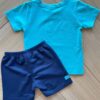 Conjunto Infantil Masculino Camiseta Animal Azul e Bermuda Azul Marinho Fernanda Ramos Kids