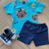 Conjunto Infantil Masculino Camiseta Animal Azul e Bermuda Azul Marinho Fernanda Ramos Kids
