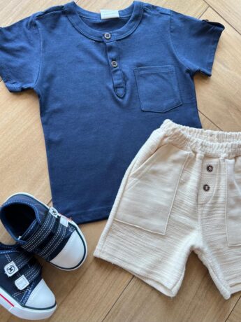 fernandaramoskids com br Conjunto Infantil Masculino Camiseta Bermuda com Detalhe em Botões 1