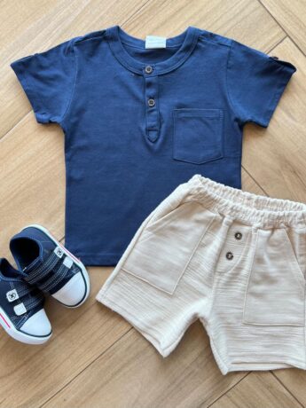 Conjunto Infantil Masculino Camiseta Bermuda com Detalhe em Botões Fernanda ramos kids