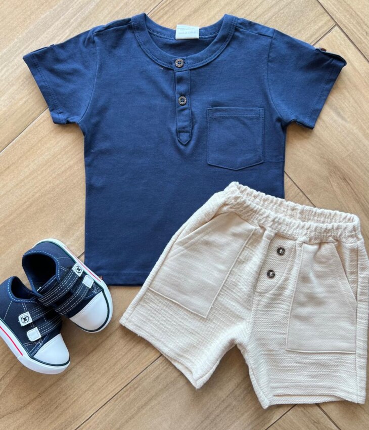 Conjunto Infantil Masculino Camiseta Bermuda com Detalhe em Botões Fernanda ramos kids