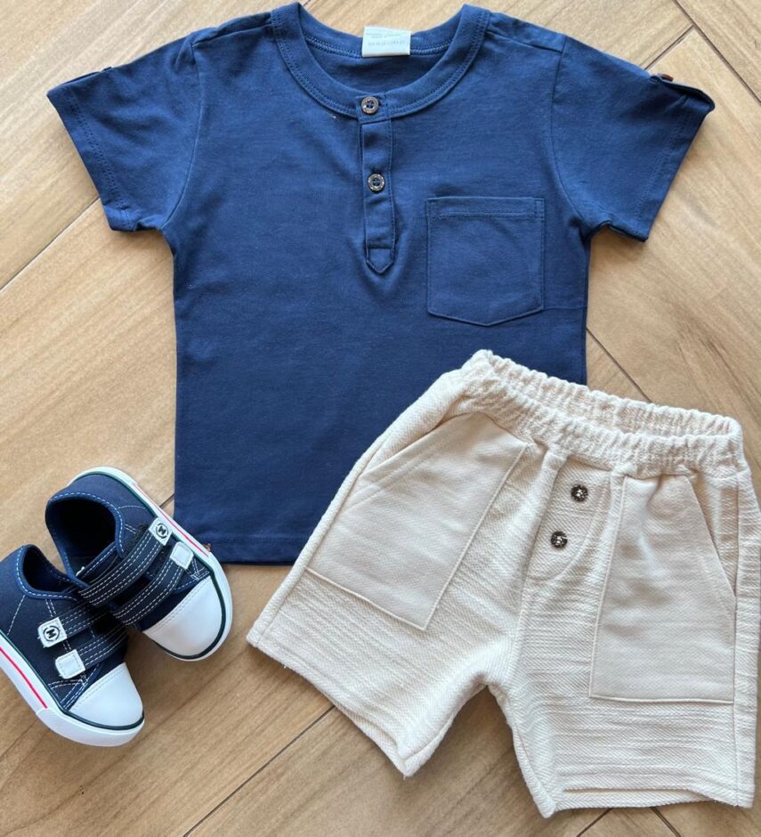 Conjunto Infantil Masculino Camiseta Bermuda com Detalhe em Botões Fernanda ramos kids